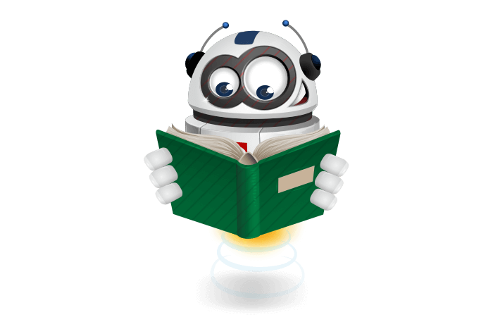 Buddy onze mascotte leest een boek