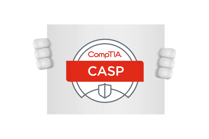 Buddy onze mascotte met het CompTIA Advanced Security Practioner logo