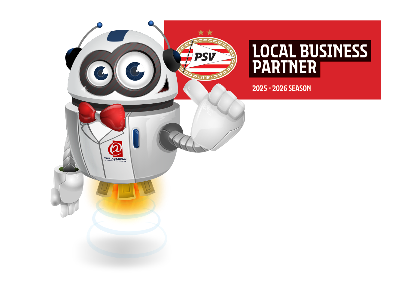 Buddy onze mascotte met het PSV logo en LBP icon